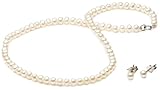 White Freshwater Cultured Pearl Children's Necklace and Earring Set with Sterling Silver Clasp (4-4.5mm), 13