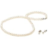 Sterling Silver Freshwater Cultured Pearl 4-4.5mm Children's Necklace and Earring Set, 13