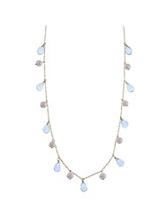 14K Yellow Gold Blue Topaz and Freshwater Pearl Necklace (16 inch)