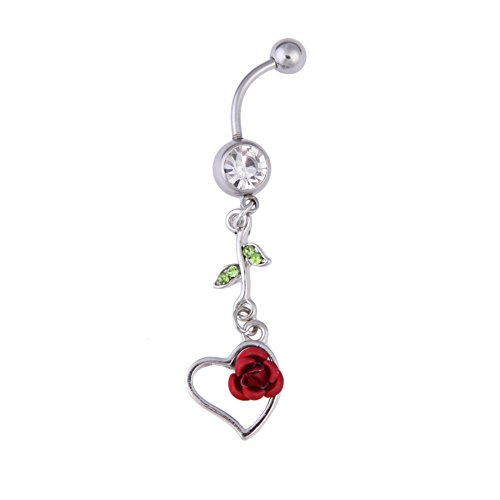 Vktech® New Rhinestone Rose Dangle Navel Belly Button Ring Piercing Jewelry Punk
