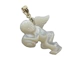 White Mother Of Pearl Flying Angel Pendant, 14k Gold
