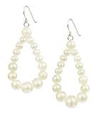 White Freshwater Cultured Pearl Strung Hoop Sterling Silver Earrings
