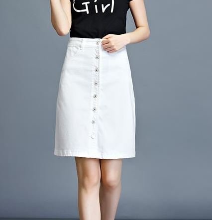 (ALLURE) デニム 台形 スカート フロントボタン ミニ ブラック ホワイト ブルー AF0510