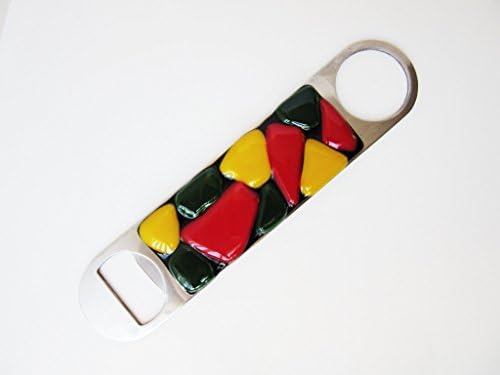 Rasta Bottle Opener Made of Fused Glass and Stainless Steel
