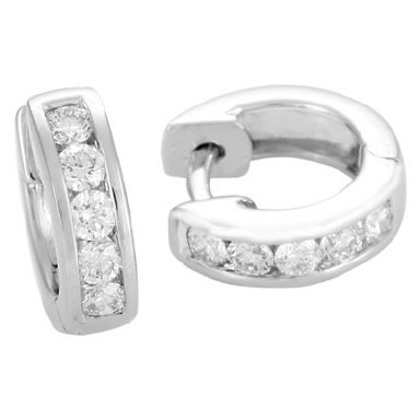 14K White Gold Channel Set Huggie Earrings (0.55 Ct. Tw.)