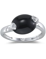 0.02 Cts Diamond & 3.42 Cts Onyx Ring in 14K White Gold