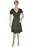 Gift for her-Dark Olive Green Short Sleeved Embroidered Cotton Dress