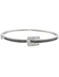 Silver Black and White Diamond Bangle Bracelet (1.00 cttw, I-J Color, I2-I3 Clarity)