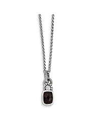 Sterling Silver Smokey Quartz .015ct. Diamond 18in Vintage Style Necklace 1.4ct