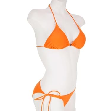 Orange Swimsuit Bikini Triangle Top Tie Side Bottom Large