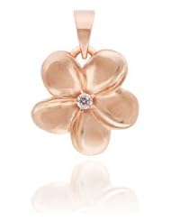 Plumeria Necklace Pendant with Diamond in 14K Rose Gold-11mm