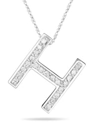 0.33 Cts Diamond H Initial Pendant in 14K White Gold