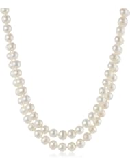Sterling Silver 2-Row White A Grade 7.5-8mm Freshwater Cultured Pearl Necklace, 17" and 18"