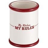 Cake Boss Countertop Accessories Ceramic Tool Crock, Cream with Red My Kitchen