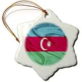 Azerbaijan Flag - 3 Inch Snowflake Porcelain Ornament