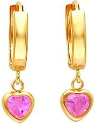 14K Yellow Gold Childrens Heart Dangle Earrings New
