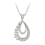 Sterling Silver Diamond-Accent and Marquise Created-Opal Double Teardrop Pendant with Rolo Chain, 18"