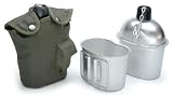  : Feldflasche Trinkflasche, Aluminium, mit Trinkbecher und Stofftasche in oliv