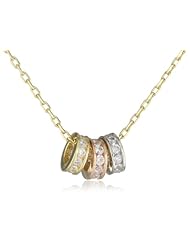 14k Tricolor Gold Three Circle Cubic Zirconia Pendant Necklace, 16"