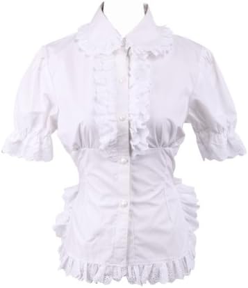 White Cotton Lapel Lace Ruffle Vintage Victorian Lolita Shirt Blouse S