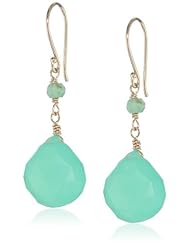 14k Yellow Gold Faceted Chrysoprase Rondelles and Heart Shape Wire Drop Earrings