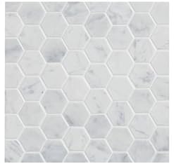 Carrara (Carrera) Hexagon Mosaic Tile 2" Bianco Honed