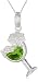 Silver Green Crystal Cocktail Glass Pendant + Curb Chain 41cm + 5cm Extender