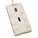 TRIPPLITE TLP808TEL TLP808TEL Surge Suppressor, 8 Outlets, 8 ft Cord, 2160 Joules, Light Gray