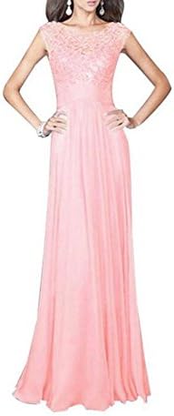 Liujos Women's Evening Party Prom Gown Formal Bridesmaid Cocktail Chiffon Lace Dress (M, Pink)