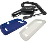 Dark Blue and White Silicone Skin Cover Case with Car Charger for Blackberry 9530 9500 Storm Thunder