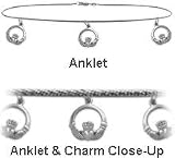 10 Karat White Gold 9 Inch Celtic 3 Charm Anklet