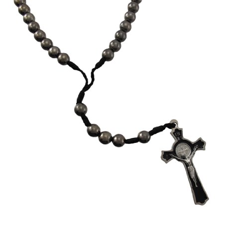 Black Hematite Round Bead Rosary Necklace Metal Crucifix