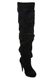 Women's Thigh High Slouchy Ruching Heel Boots MCKAY BLACK