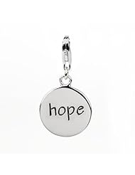 Sterling Silver Round Shape "Hope"charm with Lobster Clasp Width 5/8 Inch, Length 1 1/4 Inch, Weight 5.1g, Can Use As a Nice Pendant