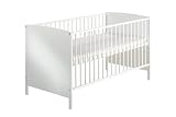 Schardt 040390202 - KombiKinderbett Markant 70 x 140 cm, Dekor weiss, 2 Schlupfstäbe rost, 2-fach höhenverstellbar Buche Massivholz weiss lackiert inklusiv Umbaukit zum Jugendbett