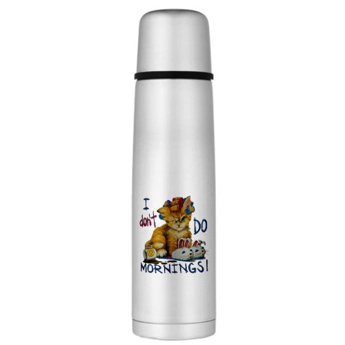 Large Thermos Bottle I Dont Do Mornings Cat