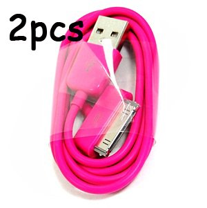 Bluecell 2 Pack Hot Pink Color USB Sync Data Cable for Iphone 4 4S 3g/s Ipod + Bluecell Cable Tie