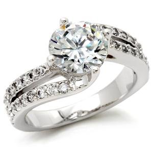 Size 10 Clear Cubic Zirconia Brass Rhodium Ring 