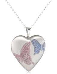 Momento Lockets Sterling Silver Heart Shaped Butterfly Locket Necklace