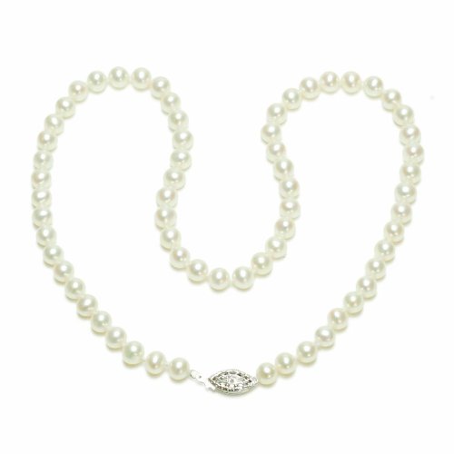 Sterling Silver White Freshwater Cultured Pearl A Grade  5.5-6mm Necklace, 16"