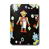 Florene Childrens Art - Red Yellow and Orange Robots On Black - Light Switch Covers - single toggle switch
