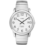 Timex Men's Silvertone Expansion Easy Reader Strap Watch, 2H451, Indiglo, QUICK-DATE, 50 Meter, 10 Year Battery