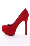 Women's Qupid Red Velvet Almond Toe Platform Stiletto Pumps Marquise06