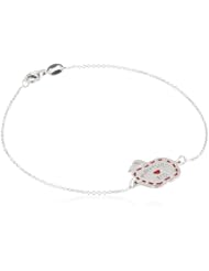 Hello Kitty Girls "Stitching" Sterling Silver Red Enamel Piping Apple Bracelet, 7"