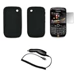 Black Silicone Gel Skin Cover Case + LCD Screen Protector + Rapid Car Charger for Blackberry Curve 8520 [Accessory Export Brand]
