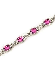 14K White Gold Oval Pink Topaz and Diamond Bracelet