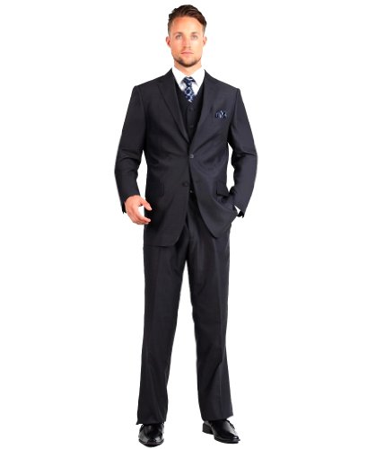 Carlo Lusso Mens Suit 2 Button 3 Piece Modern Fit with Vest