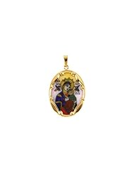 25.00x19.50 mm Porcelain Perpetual Help Pendant in 14K Yellow Gold
