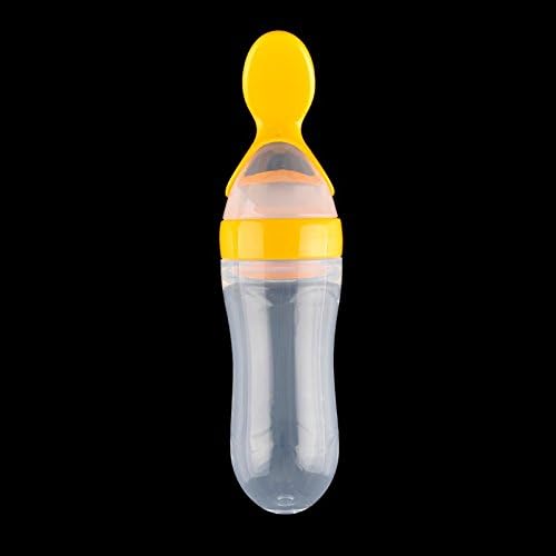 Silicone Baby Feeding Bottle With Spoon Food Supplement Rice Cereal Bottle Baby Squeeze Spoon Silica Gel Spoon (orange)