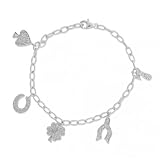 Bling Jewelry Designer Inspired Silver Diamond CZ Pave Lucky Charm Bracelet 7"